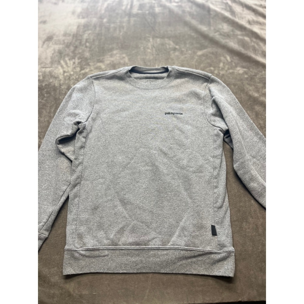 Patagonia Mens‎ Crew Neck Sweatshirt Pullover Heather Gray Logo Upslal Medium